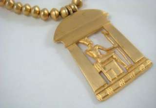 Vintage Gold Brass Tone Egyptian Themed Figural Chunky Necklace 16 