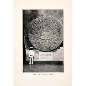 1914 Print Aztec Calendar Stone Piedra Del Sol Mexica Sun Stone Mexico 