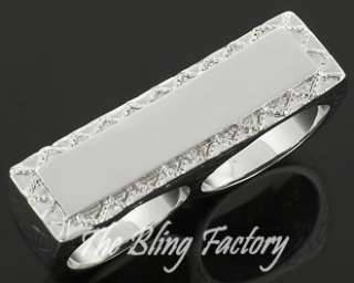   Rhodium/Silver Plated Personalized Two Finger Ring Size 5 13  