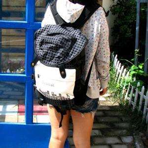   Girls canvas Black/White Backpack School Bag  FB163c