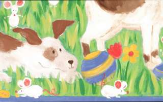 Adorable Childs Room Puppy Cat Bunny Wainscot Wallpaper  