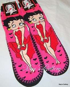Betty Boop Slipper Socks Sandal Shoes Glitter Shoe Sock Slip Free NWT 