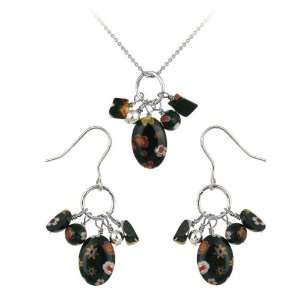  Sterling Silver Black Hand Blown Glass Cluster French Wire Earrings 