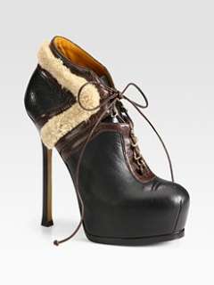 Yves Saint Laurent   Leather and Shearling Lace Up Ankle Boots