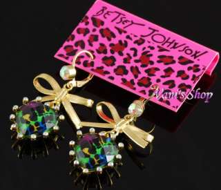 BETSEY JOHNSON Jewelry Green Leopard heart Necklace + earrings set, in 