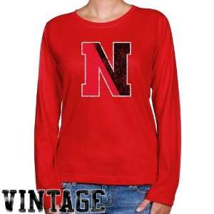 Northeastern Huskies Ladies Red Distressed Logo Vintage Long Sleeve 