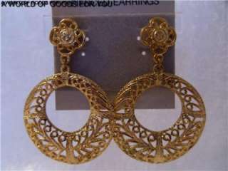 VINTAGE GOLD METAL FILIGREE STYLE HANGING CIRCLE EARRINGS JEWELRY NEW 
