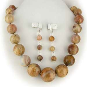  Graduated Jasper Stone Beads Sterling Silver Necklace 