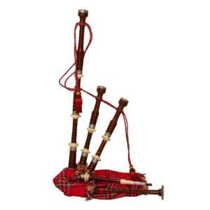  Rosewood Bagpipes with Engraved Ferrules, Plaid Bag Cover 