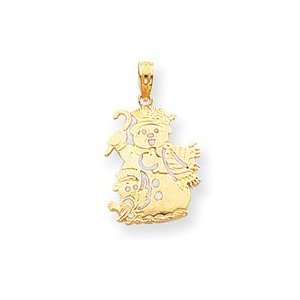  14k Solid Polished Flat Backed Snowman Pendant   Measures 