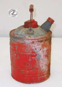   Oil Can Kerosene Can Red Galvanized Round Large Great Patina  