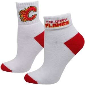 NHL Calgary Flames Ladies White Red Roll Down Socks