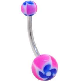  Blue Funky Flower Belly Button Ring Jewelry