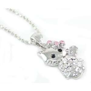  Hello Kitty Angel w/ Pink Crystals Pendant/ Necklace 