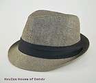 Summer Cool Casual Fedora 100% Paper Hat Gray W/ Black Band S/M, L/XL 