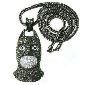  Black Iced Out Batman Face Pendant and 36 Inch Franco 