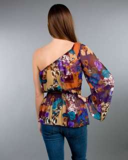 Elegant Chiffon Multi color TOP Tunic Floral One Shoulder Bell Flare 