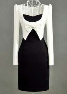 2011 Korea women noble long sleeve dress bowknot Club Wear White and 