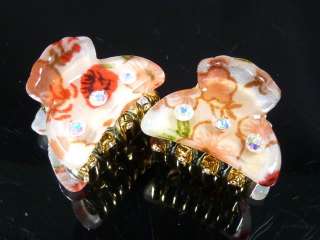   & Pink Flower Rhinestone Plastic Hair Clip Claw Clamp 1” (C477a