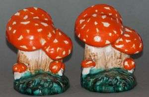 GOLLHAMMER CERAMIC PAIR FIGURAL BOOKENDS RED TOADSTOOLS  