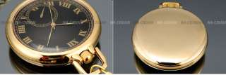   Gold Case Black Dial Pendant Pocket Chain Quartz Watch Fob Gift  