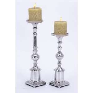  Set Of Two Lustrous Pillar Design Aluminum Candle Holders 