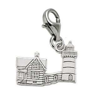   Cape Nedick Lighthouse, ME Charm with Lobster Clasp, 14k White Gold