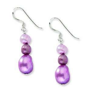   Silver Dark Pink & Purple Freshwater Cultured Pearl Earrings Jewelry