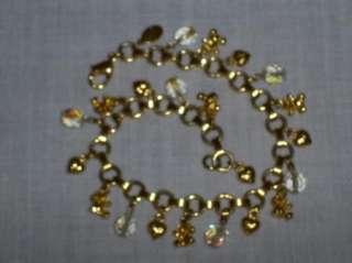 Kirks Folly Goldtone Heart Bears Crystal Bead Charm Bracelet  