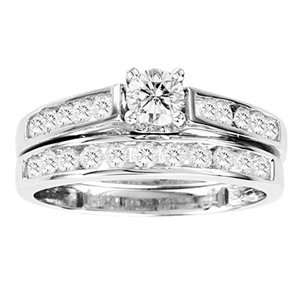   14k White Gold Cathedral Engagement Wedding Bridal Set Ring Jewelry
