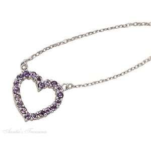   Silver Amethyst Open Heart Pendant On Cable Chain Necklace Jewelry