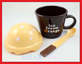 Cute Yellow Orange Stars Ice Cream Mug with Lid and Waffle Spoon   Cup 