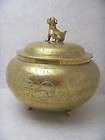 Large Antique Chinese Dragon Brass Bowl w/ Wooden Stand  