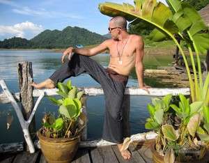   Thailand Fisherman Wrap Pants Striped Cotton Black Brown Natural Tones