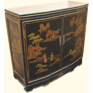  32 inch Wide slant front Oriental cabinet with glass top 