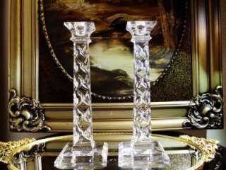 Pair Large European 24% Lead Crystal Square Candle Holders, Stickers 