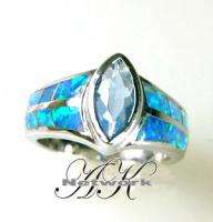 925 SILVER SIMULATED OPAL BLUE TOPAZ COLOR RING NEW S 6  