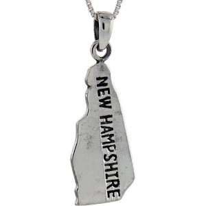  Sterling Silver New Hampshire State Map Pendant, 1 7/16 in 