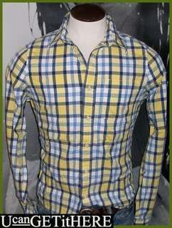 Mens Abercrombie Plaid Dress Shirt M NWT Yellow White Navy Blue Button 