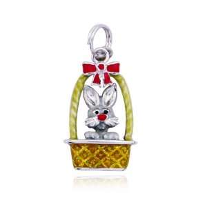  Sterling Silver Bunny in Basket Charm Jewelry