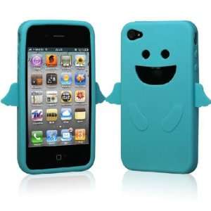 Blue / Cute Smiley Angel Design Silicone Case For Apple iPhone 4+Free 