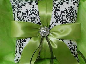 Black White Damask Lime Green Ring Bearer Pillow Bridal  