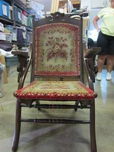   VICTORIAN TAPESTRY FOLDING WAKE OR FUNERAL CHAIR EASTLAKE DESIGN