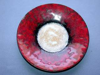 Vintage Signed Nekrassoff Enamel on Copper Red & White Bowl  
