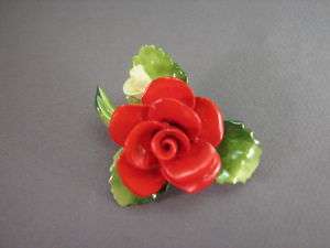 FREE SHIP USA Red Rose Flower Brooch CARA China Staffordshire Made 