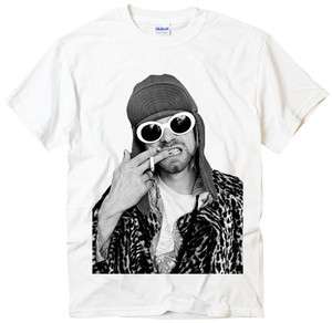 Kurt Cobain Ciggy rock punk band nirvana photo design white t shirt 