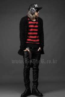    Mens Waxed Coated Black Pants Rope Placket Gothic Rock Style  