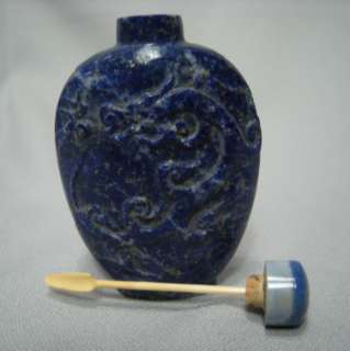 Hand Carved Lapis Lazuli Snuff Bottle Circa 1900 Dragon  
