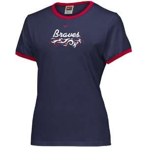  Nike Atlanta Braves Navy Ladies Ace Ringer T shirt Sports 
