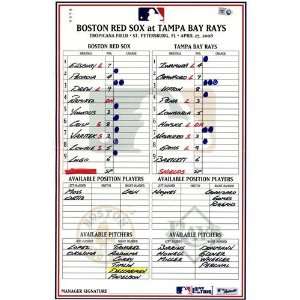  Red Sox at Rays 4 27 2008 Game Used Lineup Card  Sports 